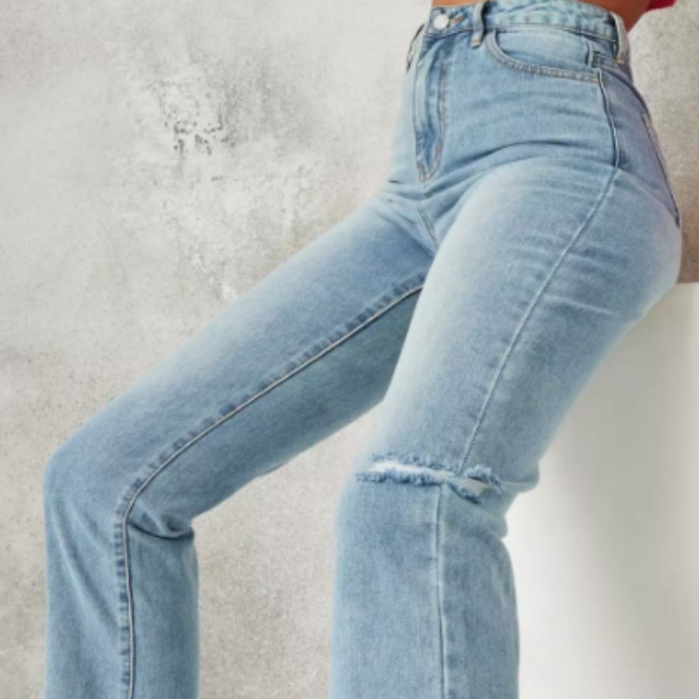 Blue Side Rip Boyfriend Jeans